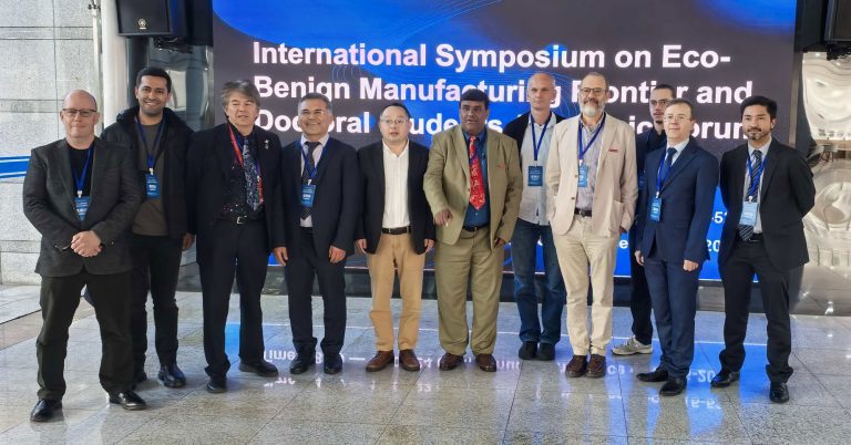 Group of key speakers, including Cormac O'Prey (far left) at the International Symposium on Eco Benign Manufacturing Frontier and Doctoral Students Academic Forum